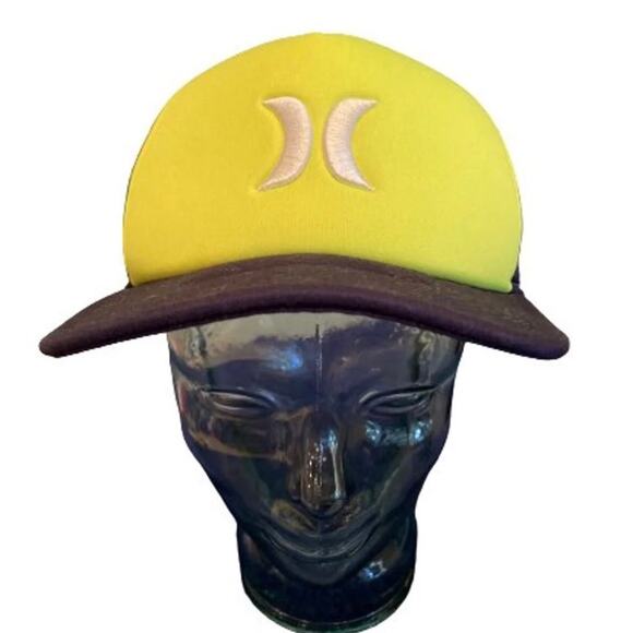 Hurley Men's Black Lime Green Snap Back Adjustable Mesh Back Baseball Hat - Picture 1 of 8